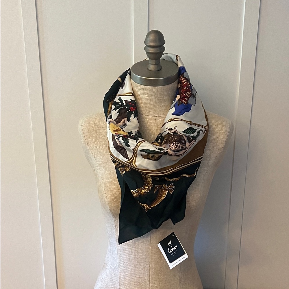 Echo 100% Silk Hunter Green and Gold Scarf